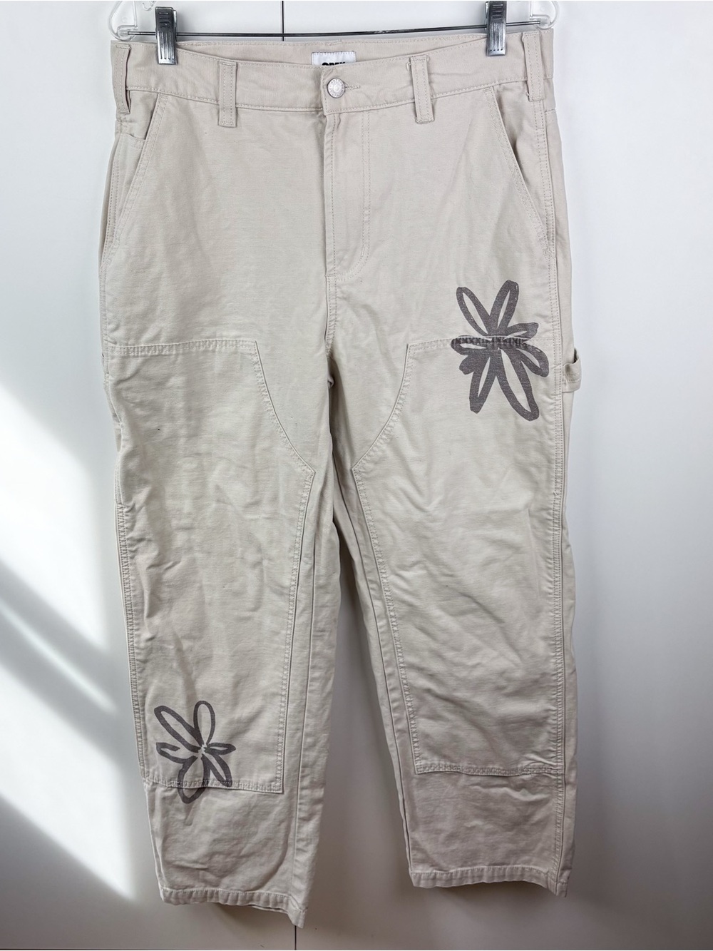 OBEY Big Timer Twill Printed Carpenter Pants Flower Floral Beige Cotton Size 30 - Picture 2 of 9